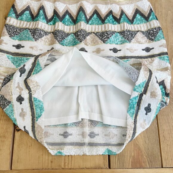 Myan Sequin Dress Southwestern White Gold Green Black M - Picture 7 of 9